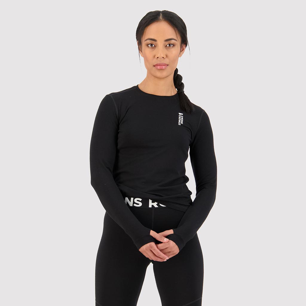 Mons Royale Womens Cascade Merino Flex LS Thermal Top - Black