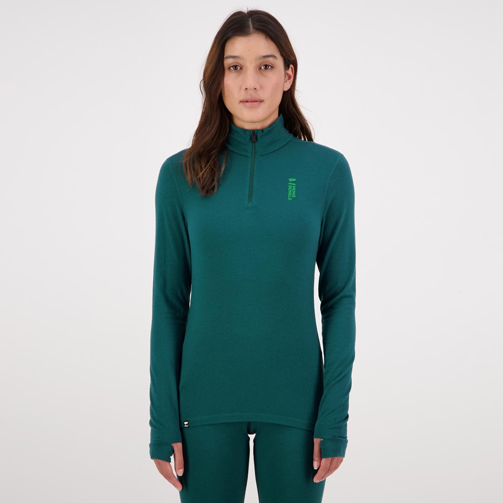 Mons Royale Womens Merino Flex 1/4 Zip Thermal Top - Evergreen